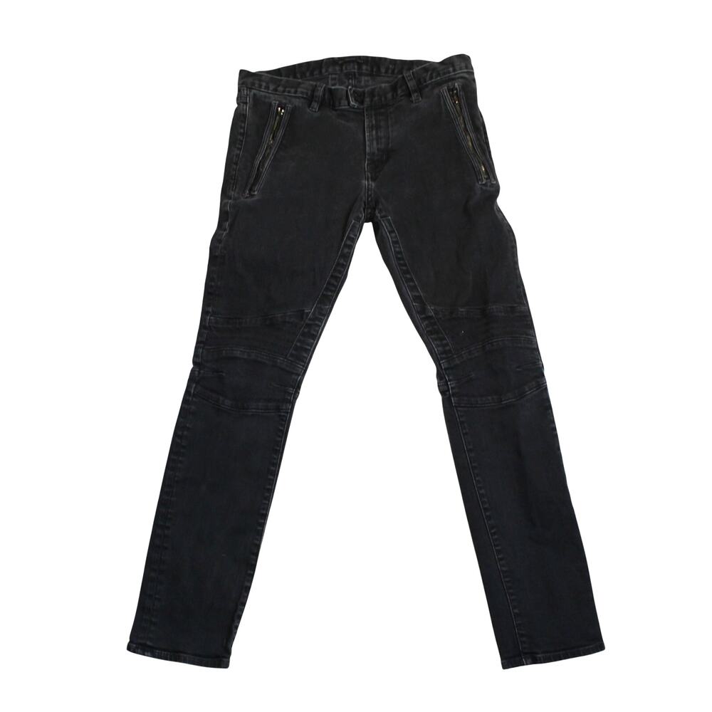 John Varvatos Jeans Mens 33 Black Moto  Zip Pockets Biker Slim Denim